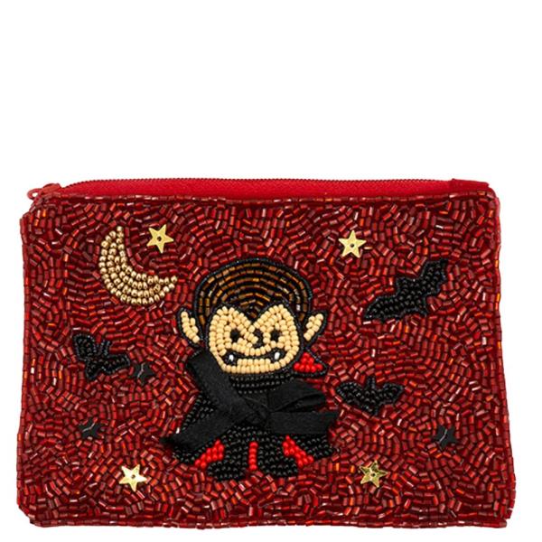 SEED BEAD HALLOWEEN VAMPIRE BAT MOON COIN PURSE BAG