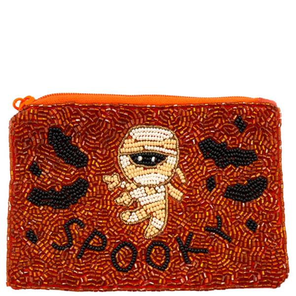 SEED BEAD HALLOWEEN SPOOKY MUMMY BAT COIN PURSE BAG
