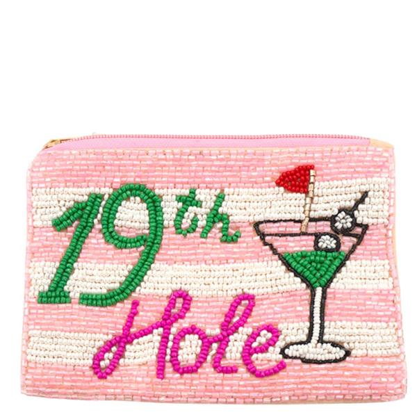 SEED BEAD 19TH HOLE GOLF MARTINI COIN PURSE BAG