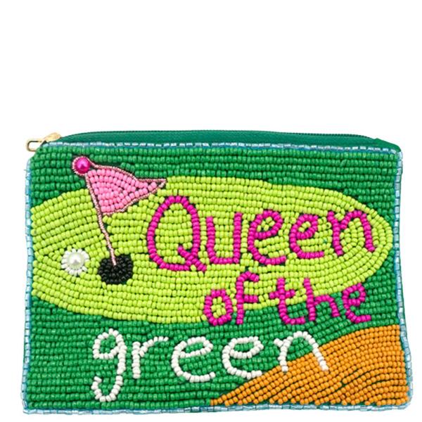 SEED BEAD QUEEN OF THE GREEN GOLF COIN PURSE BAG