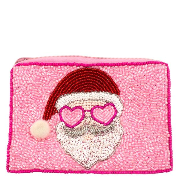 SEED BEAD CHRISTMAS SANTA HEART SUNGLASSES COIN PURSE BAG