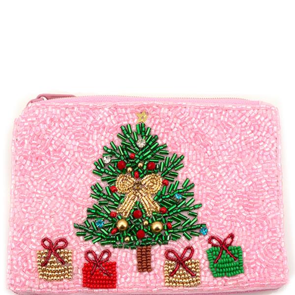 Seed Bead Christmas Tree Gift Coin Purse Bag