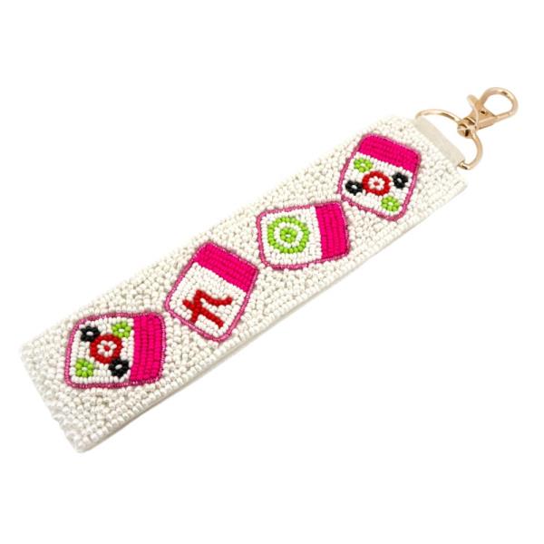 SEED BEAD MAHJONG TILE WRISTLET BAG CHARM KEYCHAIN