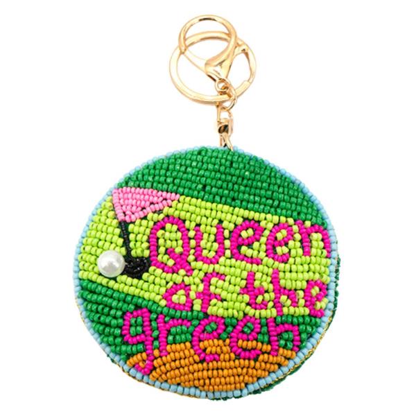 SEED BEAD QUEEN OF THE GREEN GOLF BAG CHARM KEYCHAIN