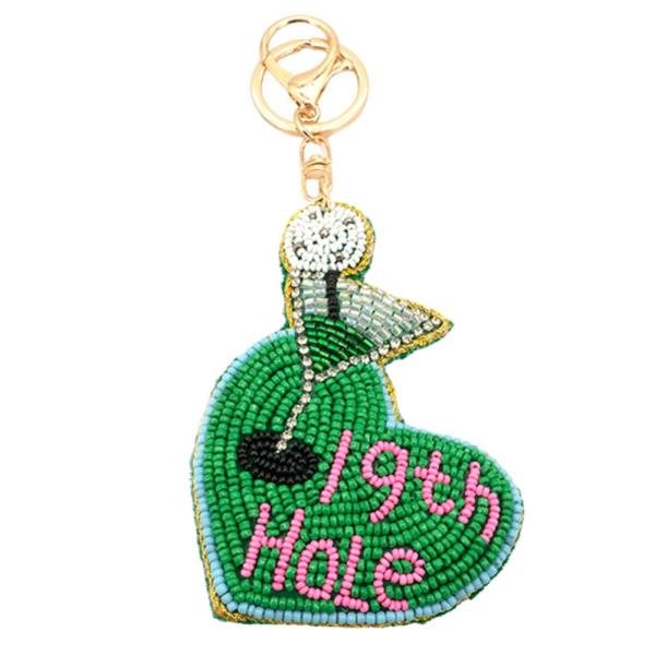 SEED BEAD 19TH HOLE GOLF BAG CHARM KEYCHAIN