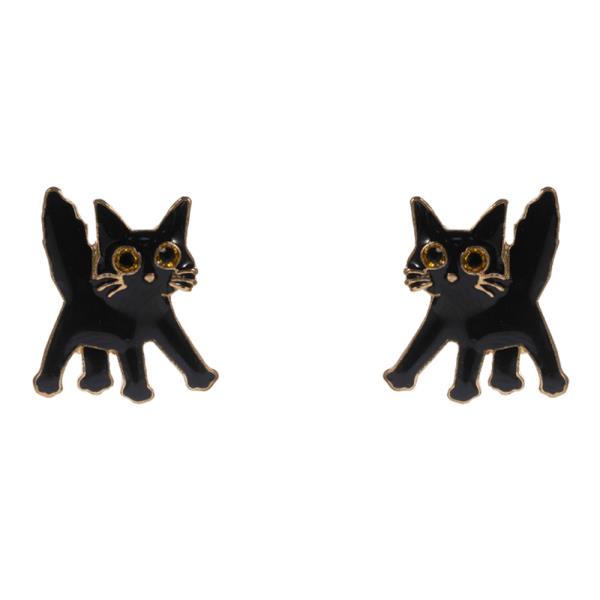 RHINESTONE HALLOWEEN CAT STUD EARRING