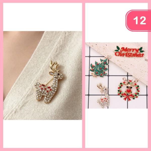 CHRISTMAS RHINESTONE BROOCH (12 UNITS)
