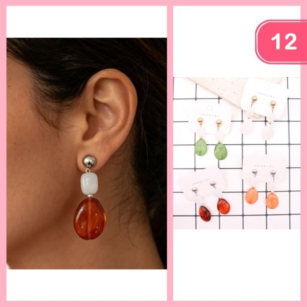 Amber Toned Resin Drop Dangle Earring (12 Units)