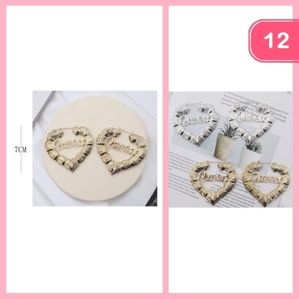 Heart Bamboo Queen Hoop Earring (12 Units)