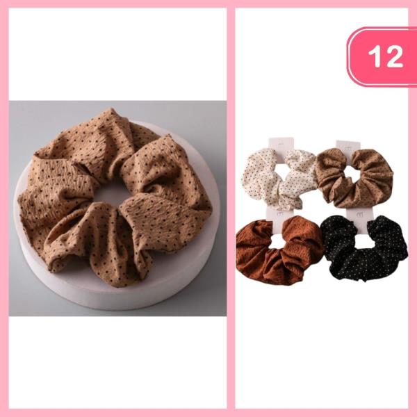 WRINKLED POLKA DOT HAIR SCRUNCHIE (12 UNITS)