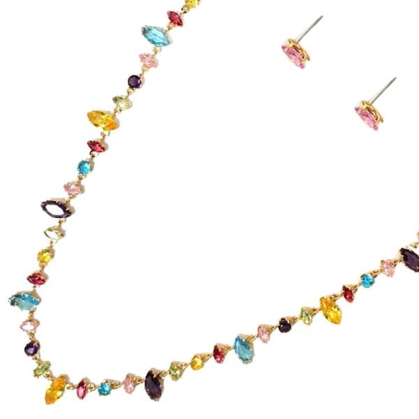 Multi Colored Stone Necklace Earring Set