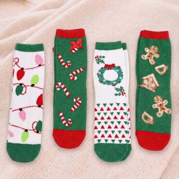 MULTI CHRISTMAS FUZZY CREW SOCKS (12 UNITS)