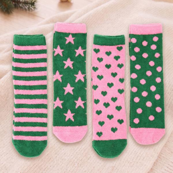 STRIPED STAR HEART POLKA DOT FUZZY CREW SOCKS (12 UNITS)