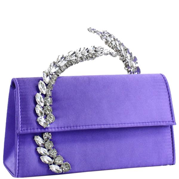 Sculptural Curved Rhinestone Handle Evening Bag