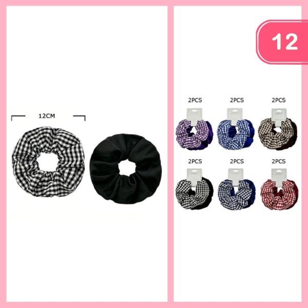 Gingham Solid Hair Scrunchies (12 Units)