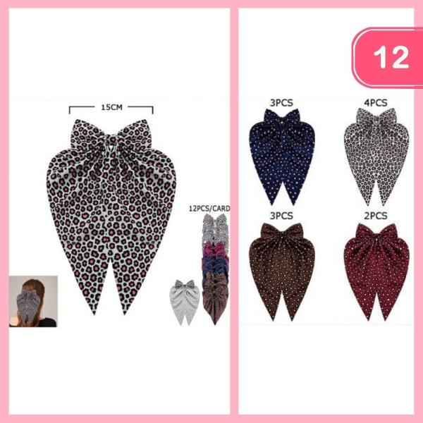 LONG TAIL LEOPARD PRINT HAIR BOW (12 UNITS)