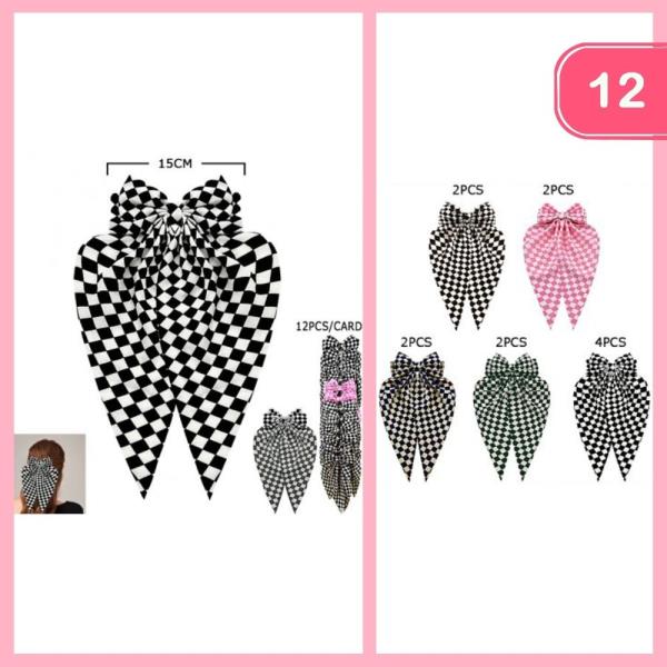 Checkered Long Tail Hair Bow (12 Units)