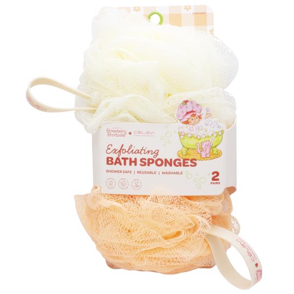 CELAVI X STRAWBERRY SHORTCAKE EXFOLIATING 2PAIRS BATH SPONGES
