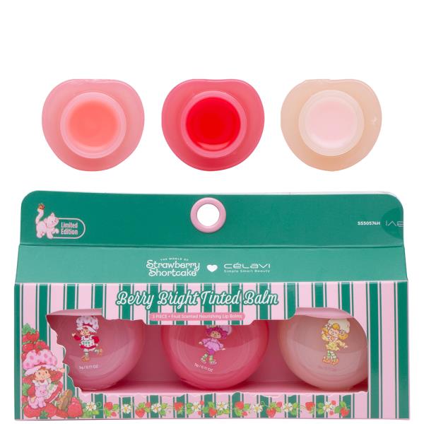 CELAVI X STRAWBERRY SHORTCAKE BERRY BRIGHT TINTED 3PC FRUIT SCENTED LIP BALM