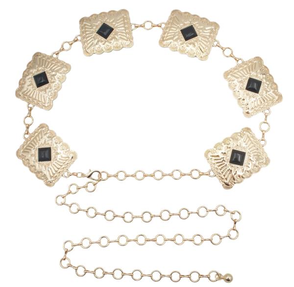 RECTANGLE STONE ACCENT CONCHO CHAIN BELT