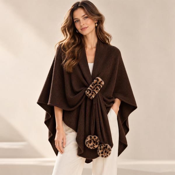 Shawl W Leo Faux Fur Ruana
