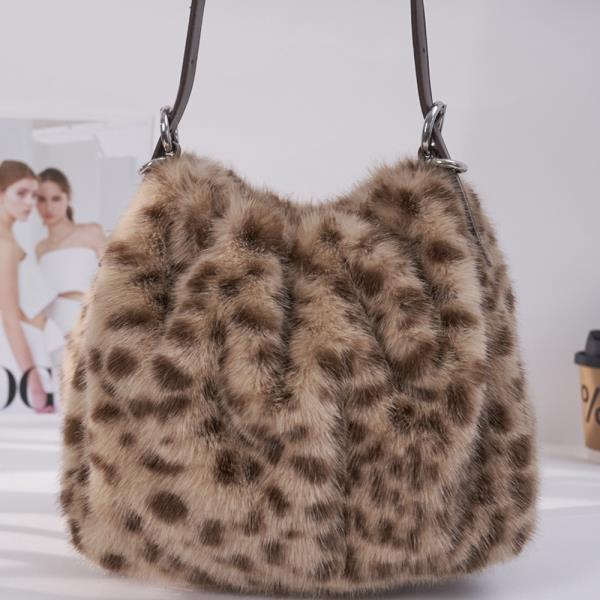 Leopard Print Fur Slouchy Shoulder Bag