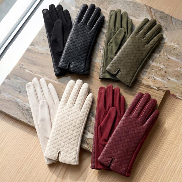 QUILTED FAUX LEATHER FAUX SUEDE TOUCHSCREEN GLOVES
