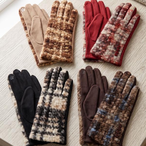 BOUCL CHECK TOUCHSCREEN GLOVES WITH SIDE BUTTONS