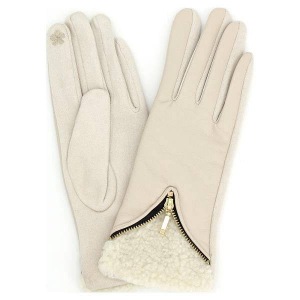 ZIPPER DETAIL FAUX LEATHER TOUCHSCREEN GLOVES