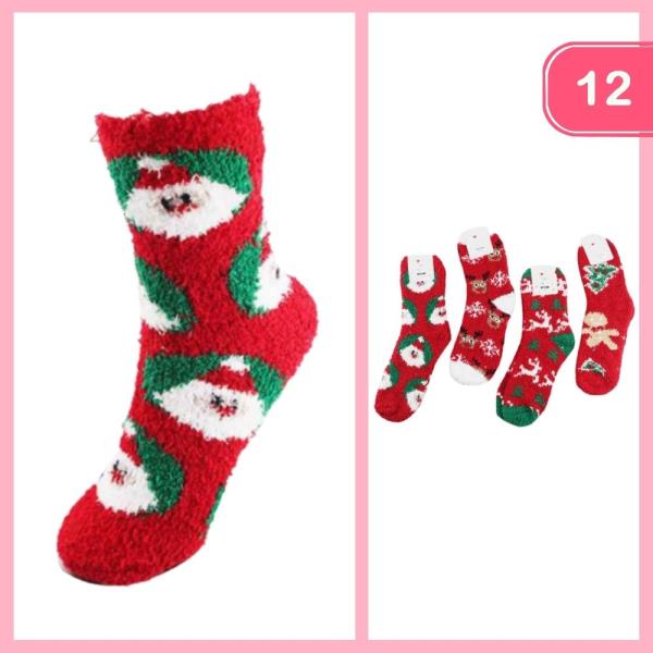 CHRISTMAS FUZZY SOCKS (12 UNITS)