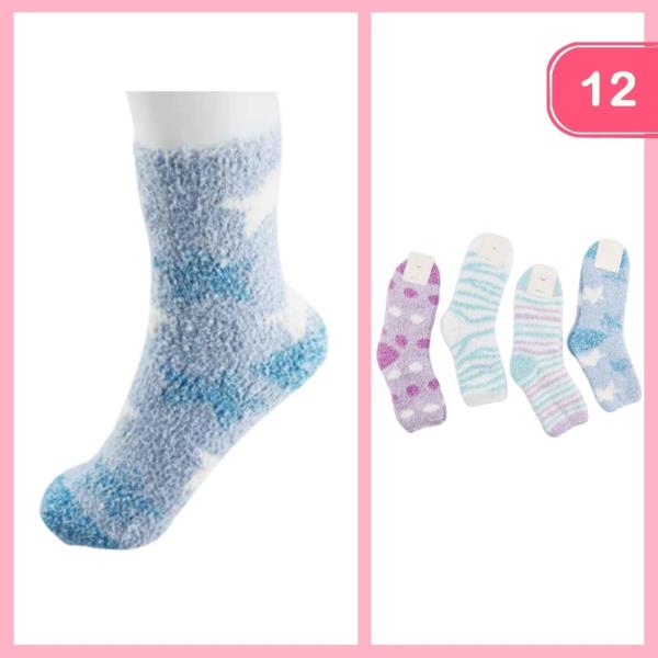 Fuzzy Polka Dot Wavy Line Pattern Socks (12 Units)