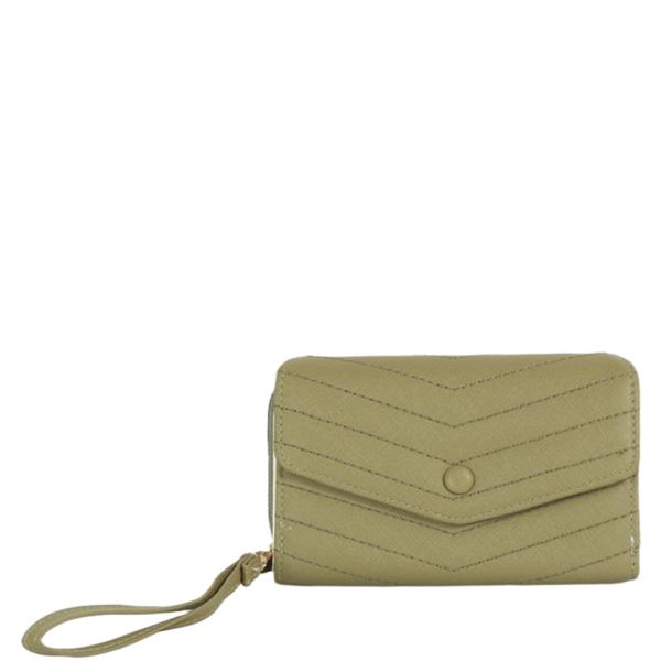 Quilted Button Hand Strap Fold Wallet
