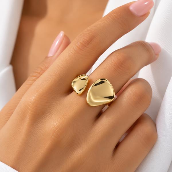 METAL ORGANIC DOUBLE PEBBLE OPEN RING