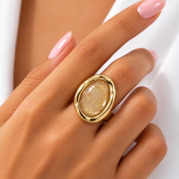 MARBLED OVAL CABOCHON BEZEL STRETCH RING