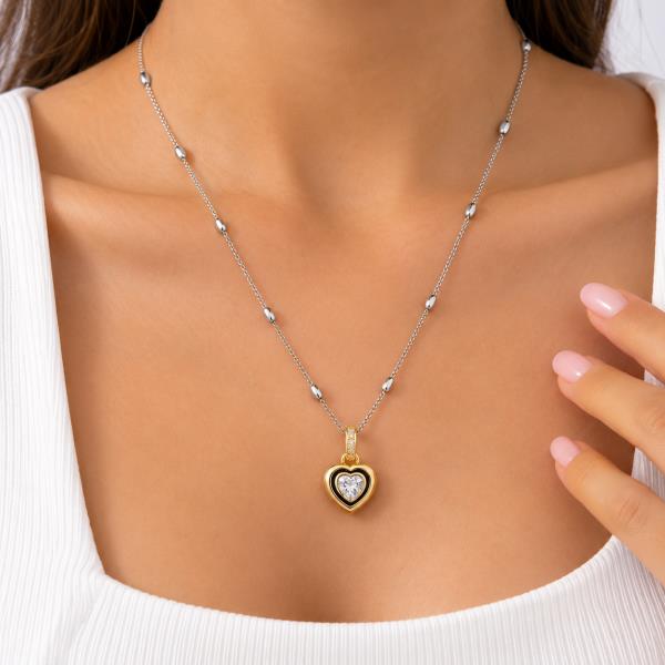 TWO TONE METAL DOUBLE OVAL BEAD SNAKE CHAIN NECKLACE