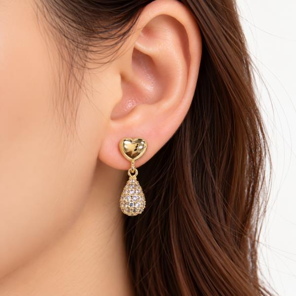 SODAJO GOLD DIPPED RHINESTONE HEART TEARDROP DANGLE EARRING