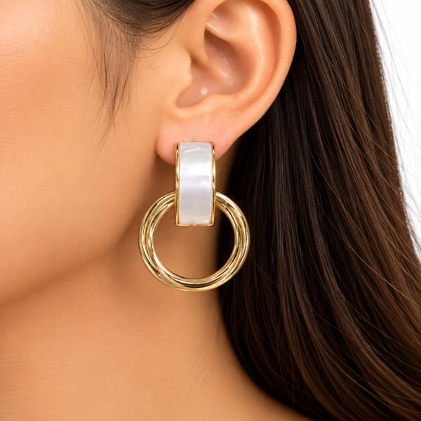 SODAJO Gold Dipped Rectangle Double Ring Earring