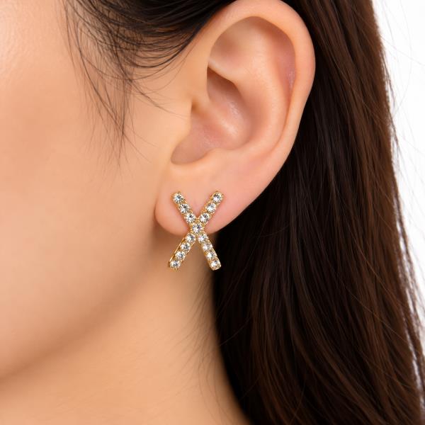 SODAJO GOLD DIPPED RHINESTONE X STUD EARRING