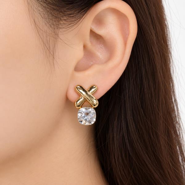 SODAJO GOLD DIPPED CRYSTAL STONE X ROUND DANGLE EARRING