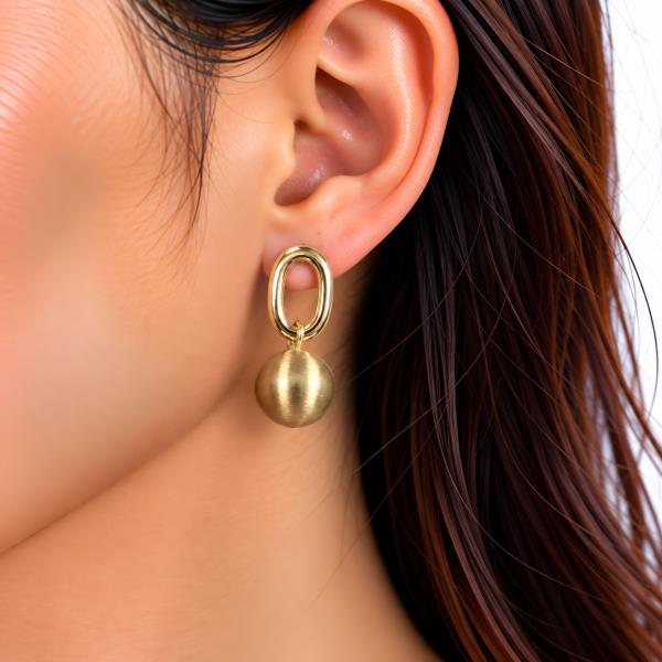 Gold Dipped Brushed Ball Oval Link Dangle Earring