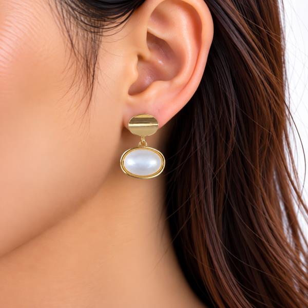 SODAJO Gold Dipped Pearl Oval Dangle Earring
