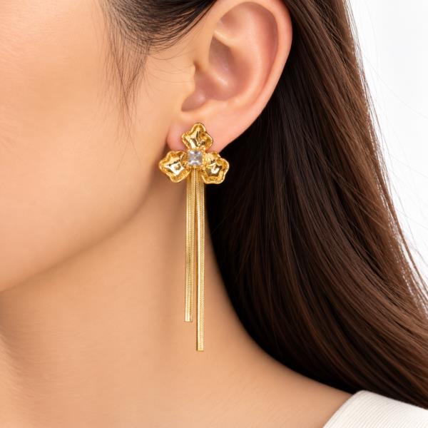 SODAJO Gold Dipped Crystal Flower Tassel Earring