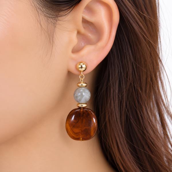 SODAJO GOLD DIPPED MARBLED ROUND CUSHION BEAD DROP EARRING