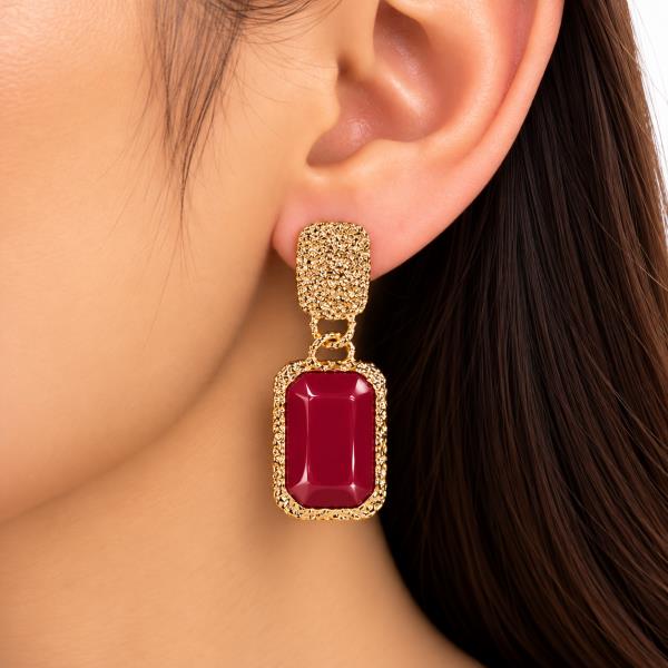 SODAJO GOLD DIPPED RECTANGULAR FACETED STONE DANGLE EARRING