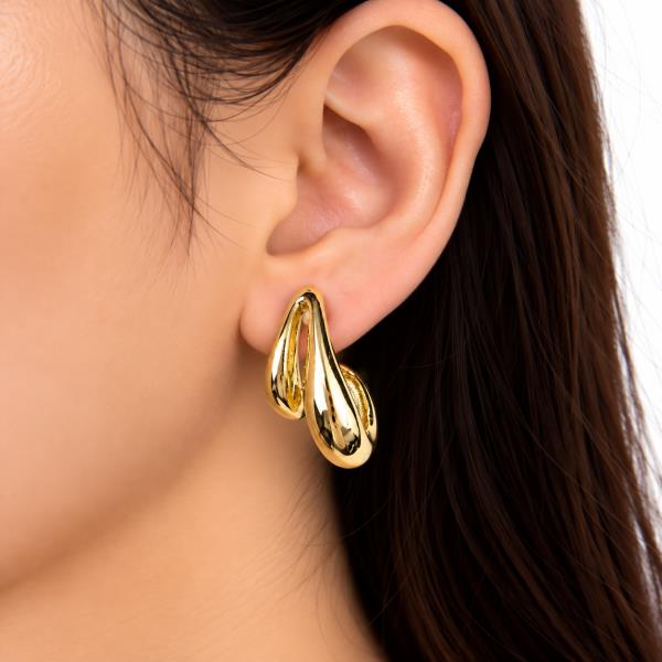 SODAJO GOLD DIPPED PUFFY DOUBLE TEARDROP HOOP EARRING