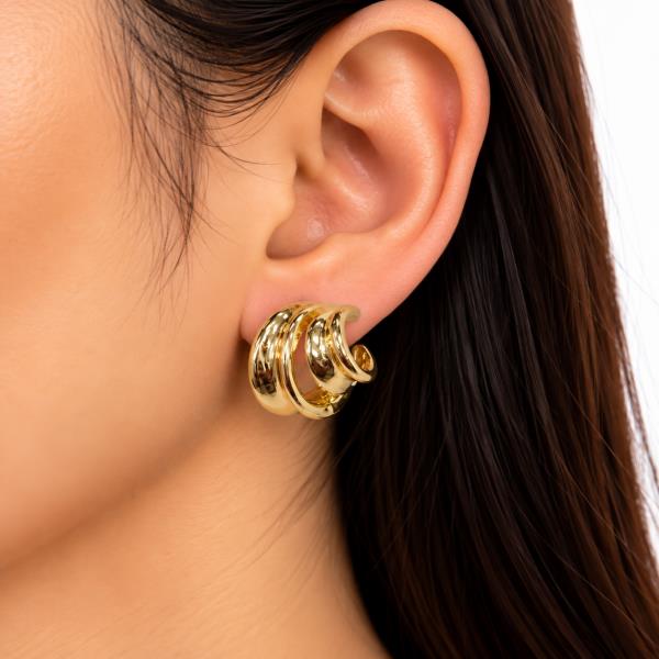 SODAJO PUFFY LAYERED GROOVED HOOP EARRING