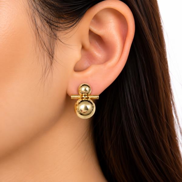SODAJO GOLD DIPPED DOUBLE BALL BAR STUD EARRING