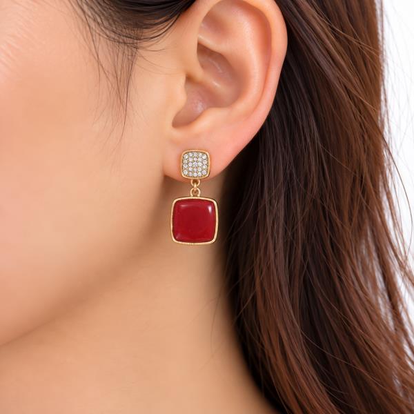 SODAJO RHINESTONE CABOCHON SQUARE DANGLE EARRING
