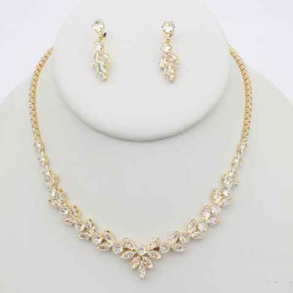 CZ Marquise Floral Vine Necklace Earring Set