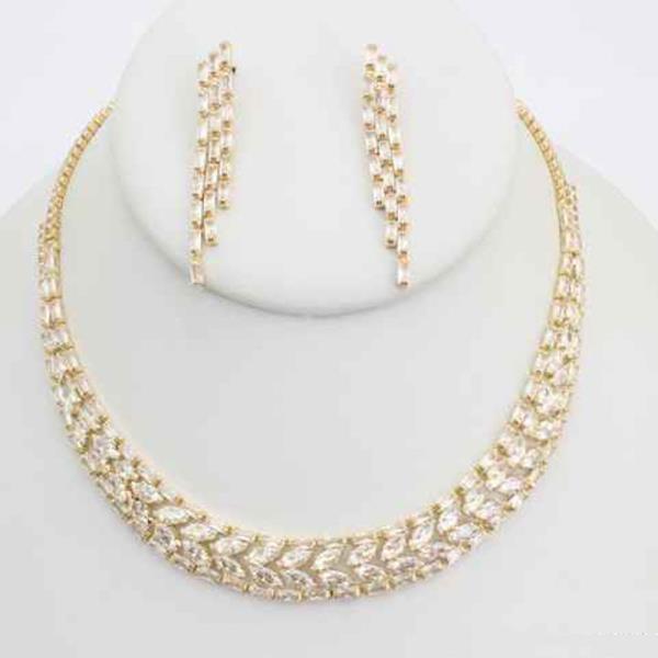 CZ Baguette Marquise Collar Necklace Earring Set